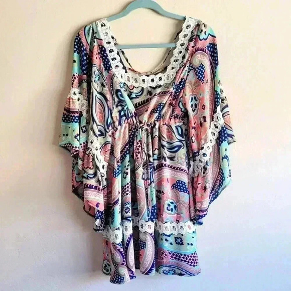 Judith march bright boho style paisley print bell sleeve dress size medium - Picture 1 of 10